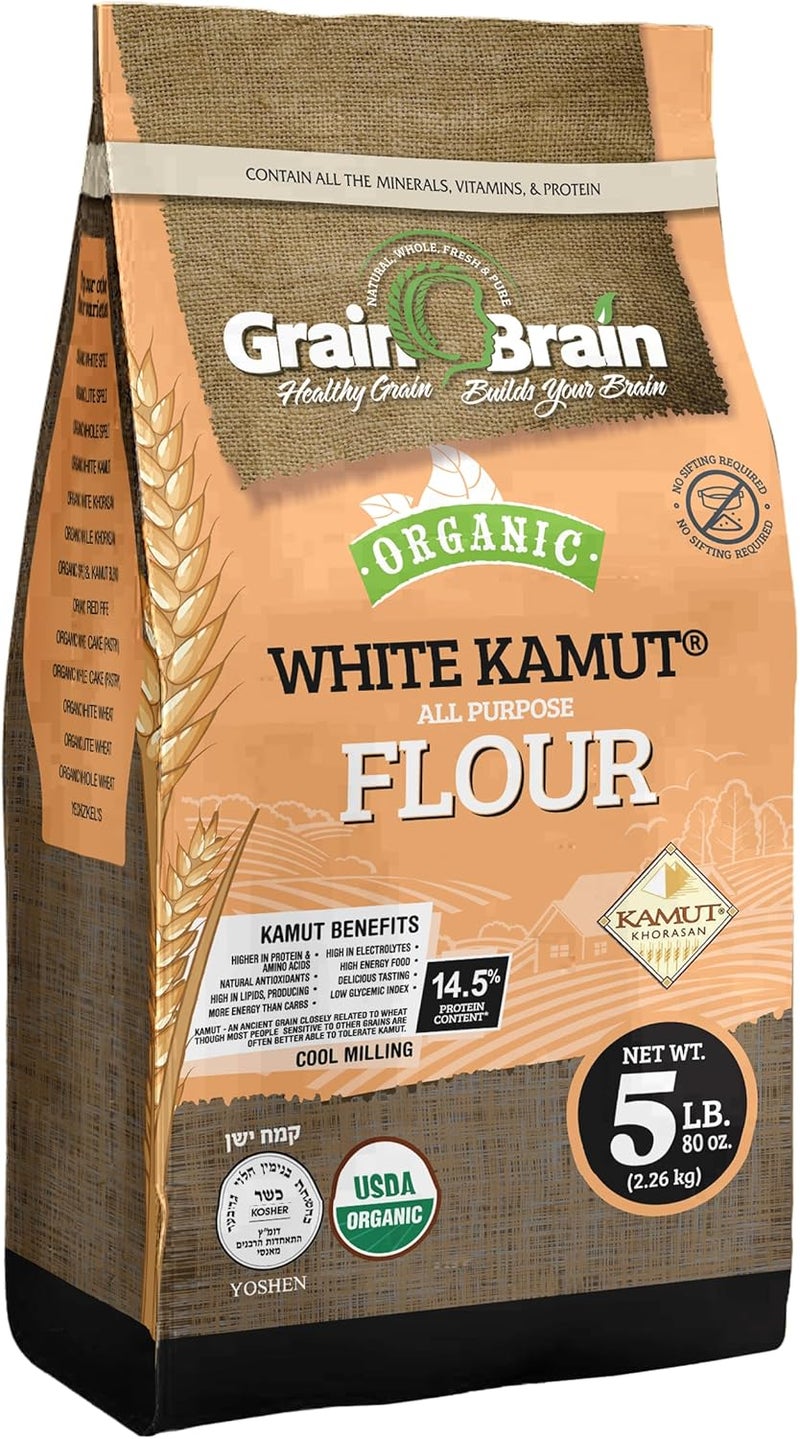 Grain Brain Organic White Kamut Flour - 5 lb Khorosan Wheat All Purpose Flour - Image 1